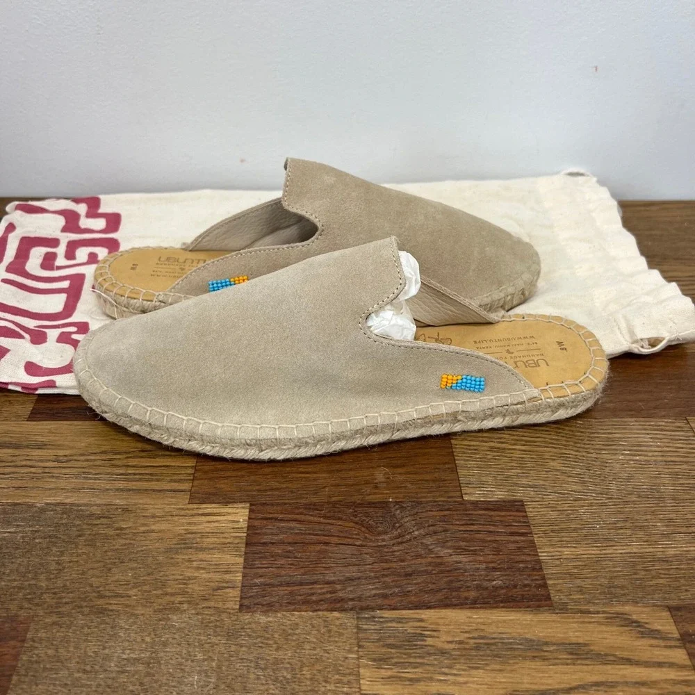 Umbunto Womens‎ Espadrilles 8W Slip On Boho Handmade Leather Tan Mule New